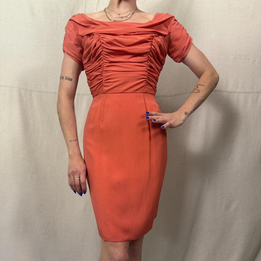 Vintage Ruched Coral 1960s evening dress Dress